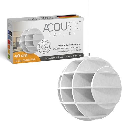 platino24 SATELLITE Akustikobjekt Kugel für die Decke – 40cm – Lichtgrau | Schalldämmung – Verbesserung der Raumakustik – 40cm Durchmesser – langlebig, extrem robust – 10-tlg. Steck-Set