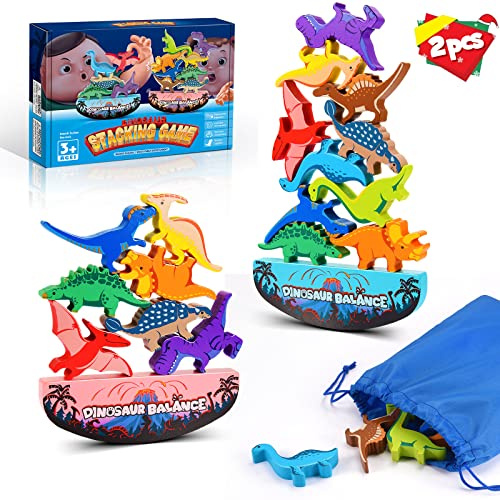 DejaNard Dinosaurier-Stapelspielzeug aus Holz, Montessori Spielzeug & Weihnachts-Geschenke für Kinder
