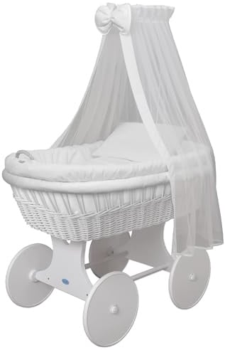 Waldin Stubenwagen-Set mit Ausstattung,XXL,Bollerwagen,komplett,18 Modelle wählbar,Gestell/Räder weiß lackiert,Stoffe weiß