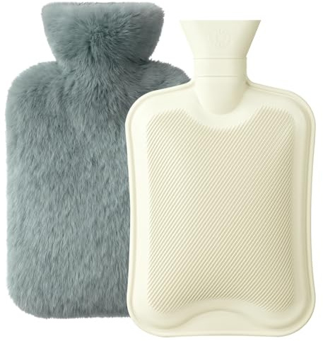 Homealexa Wärmflasche mit weichem Bezug 2L, Premium Naturkautschuk, Sicher und Langlebig Wärmeflasche für Familie Grau