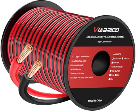 VIABRICO 0.75mm² 18 AWG Elektrischer Draht Hook-up Kabel Insgesamt 60 Meter [30 Meter schwarz und 30 Meter rot], Kupferummanteltes Aluminium-Kupferkabel, 12 V/24 V Gleichstromkabel