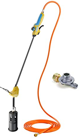 GLORIA Gasbrenner Thermoflamm Professional E+ Turbo Set | Unkrautvernichter & Abflammgerät für große Flächen | Unkrautbrenner für Gasflasche mit Turbodüse > 1.200 °C | inkl. Druckminderer