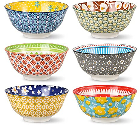 Porzellan Müslischalen Suppenschüssel Bunt - Keramik Müsli Schüssel Salatschale 700 ml - 6er Schalen Set fur Salat | Suppe | Cornflakes | Nudel - Spülmaschinen und Mikrowellenfest - 15.7 cm