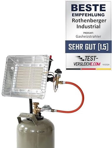 ROTHENBERGER Industrial Heizstrahler inkl. Piezo, 0,4 m Propangas-Schlauch und 50 mbar Druckregler | Gasheizstrahler | Aufsatzheizstrahler | betrieben mit Propan Gas 35985