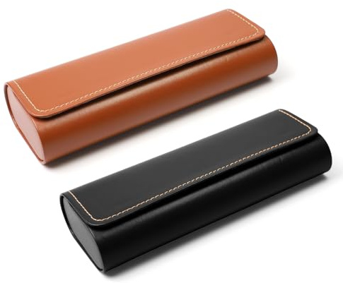 ZUYIST 2 Stück Brillenetui Hardcase Leder Metall, Brillenetui Sonnenbrille mit Magnetverschluss, Tragbares Brillen Sonnenbrillen Etui im Vintage-stil für Meisten Brillen