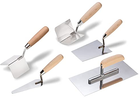 Colorus Maurerkellen Set 5-teilig | Putzkellen Maurerkelle aus Edelstahl | Inneneckenkelle Außeneckenkelle Glättekelle Katzenzungenkelle | Kellen Set Maurer Fliesenleger | Für Putzmassen, Beton