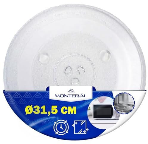 MONTERAL Mikrowellenteller Glas Universal Ø 31,5 cm Hat 3 Fixierungen Drehteller Mikrowelle Ø 315 mm mit dem Originalcode 49016762 49008503 49010006 für Candy