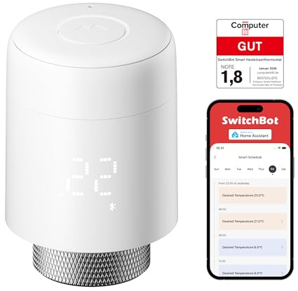 SwitchBot Smart Heizkörperthermostat, Bluetooth-Thermostat mit App-Streuerung&Zeitplanung, Energieseinparung, Einfache Installation, kompatibel mit Alexa, Apple Home&Home Assistant (Hub Erforderlich)