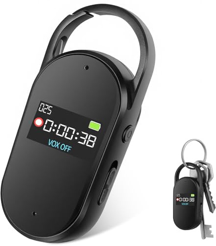 woeaozy 64 GB Digitales Diktiergerät - tragbarer Mini-Digitaler Audio-Aufnehmer mit Spracherkennung und MP3, Schlüsselanhänger-Design, AGC-Rauschunterdrückung, für Unterrichte, Meetings (Black)