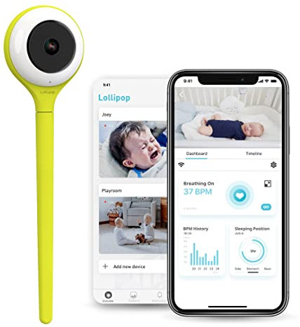 Lollipop Babykamera (Pistazie) - Voll ausgestattete Smart-Wi-Fi-Kamera mit echter Schrei-Erkennung und Sauerstoffüberwachung/Schlafverfolgung-Abonnementplan. (Zubehörfrei) (7-Tage-Testversion)