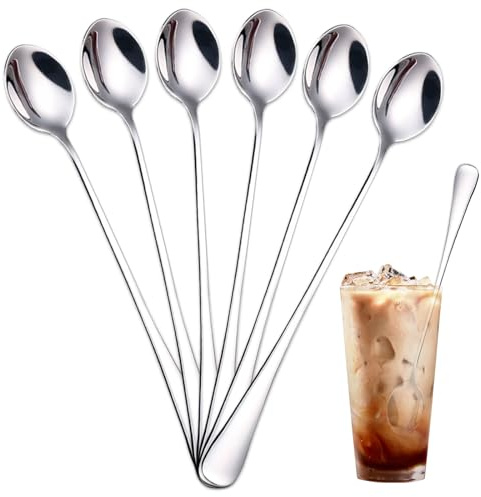 6 Stück Latte Macchiato Löffel, 19,7cm/7,6in Dessertlöffel Lang | Langlebiger Lange Löffel aus Edelstahl, Spülmaschinengeeignet Kaffeelöffel, Geeignet als Eislöffel Teelöffel Espressolöffel