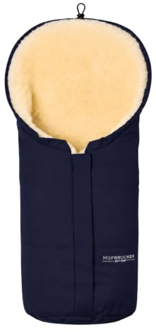 HOFBRUCKER Eskimo Lammfell-Fußsack für Babyschale, Kinderwagen, Buggy | Universal geeignet, Winterfußsack 80 cm | wind- & wasserabweisend | Mumienkapuze |