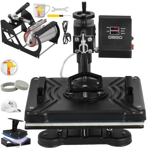 VEVOR Transferpresse Hitzepresse 38x30cm Textilpresse T-Shirt Heat Press 360 Grad Schwenkbar DIY Mulitifunktional Sublimation Wärmepresse mit Digitaler LED-Temperatur- und Zeitcontroller (5 in 1)