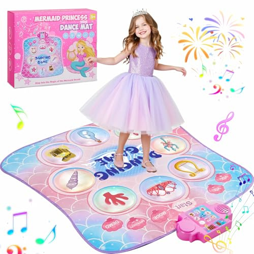 Gleamkid Tanzmatte für Kinder ab 3-12 Jahre, Musikmatte mit 9 Tasten Leucht, 3 Spielmodi Integrierte Musik, Kindertanzmatten für Spielzeug Geschenk Mädchen 3 4 5 6 7 8 9 10 11 12 Jahre