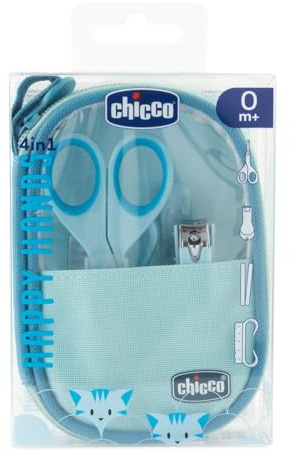 Chicco Maniküre-Set für Mädchen, mit Schere, Nagelfeile aus Karton, Nagelknipser, Nagelbürste, Geschenkidee für Mädchen, hellblau, 0 Monate+