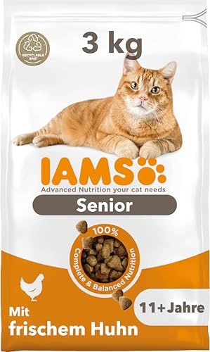 IAMS Senior Katzenfutter trocken mit Huhn ab 11 Jahren, 3 kg | Trockenfutter | für ältere Katzen | ab 11 Jahren