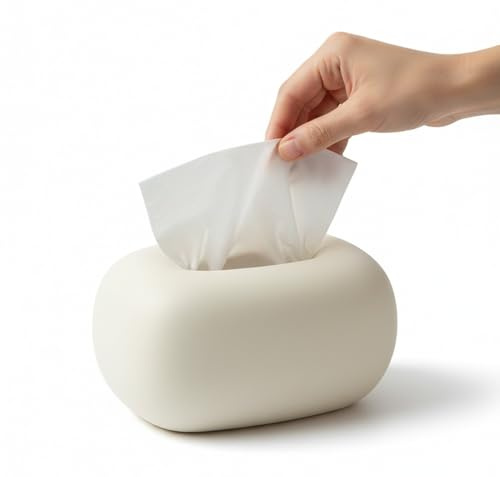 Baamur Keramik Kosmetiktücherbox Elfenbeinweiß, Facial Tissue Halter, Elegante Spender Box für Schminktisch, Badezimmer Ablage und Dekoratives Wohnen