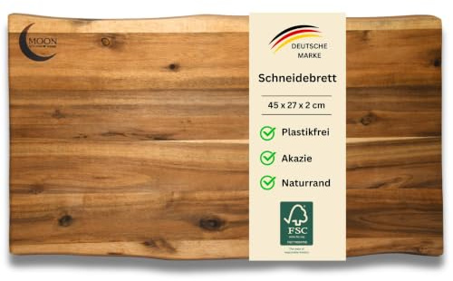 MOON HOME Schneidebrett Mars Short, hochwertiges Servier- und Schneidebrett aus Akazie/Holz, rustikales Holzbrett ideal zum stilvollen Servieren, natürlich antibakteriell & hygienisch, 45 x 27 x 2 cm