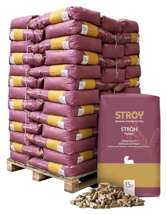 Strohpellets Einstreu Pellets Stroh Tier Streu Pellet Für Großtier Kleintier Pferde Stall Box Paddock 15kg x 65 Sack 975kg / 1 Palette