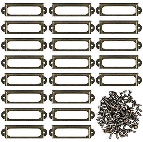 Kyrio 50Pcs Metall Etikettenhalter Möbel Schublade Schrank Kartenhalter Tag Namensschild Etikettenrahmen mit Schrauben für Office Library Bücherregal Regale Bronze S-2.36 x 0.67 / 59 x17mm