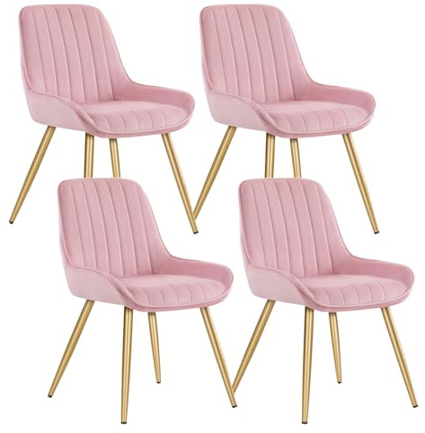 Lestarain Esszimmerstühle 4er Set Retro Samt Rosa | Metallbeine 150 kg belastbar Gepolstert Für Küche Für Wohnzimmer