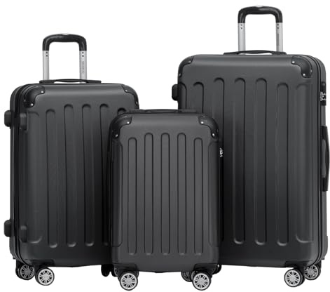 BEIBYE Kofferset 3-teilig – XL 76 cm, L 66 cm, M 55 cm, Hartschalenkoffer ABS, leicht, 360° Doppelrollen, Zahlenschloss, Schwarz