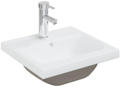 vidaXL Einbauwaschbecken mit Wasserhahn Waschbecken Waschtisch Aufsatzwaschbecken Waschplatz Handwaschbecken 42x39x18cm Keramik Weiß
