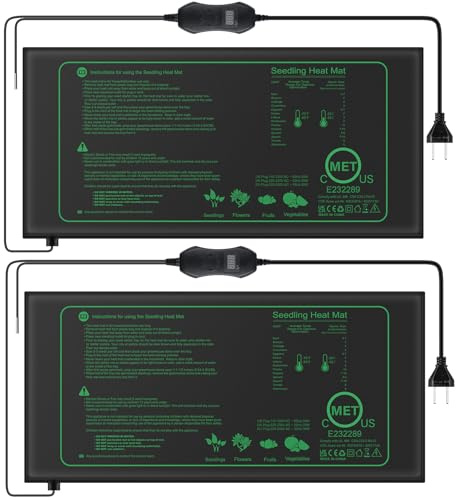 Mojimdo 50W Heizmatte Pflanzen mit Thermostat - Schnelle Erwärmung, Feuerschutz, Wärmematte zur Keimung und Temperatur-Regulierung, ideal für Sämlinge, Haustiere und Reptilien (2er Pack)