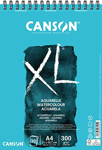 CANSON XL Aquarelle C400039170: Aquarellpapier - Aquarellblock in DIN A4 - 300g - mit Spiralbindung als Ringbuch - Malblock optimal für Wasserfarben & Aquarell, Blau