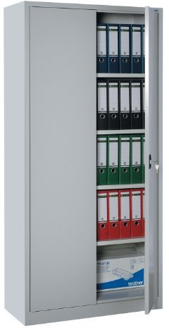 Lüllmann Flügeltürenschrank komplett montiert grau 195x92x42cm | 4 Fachböden, Metallschrank, abschließbar, Lagerschrank, Aktenschrank, 530340