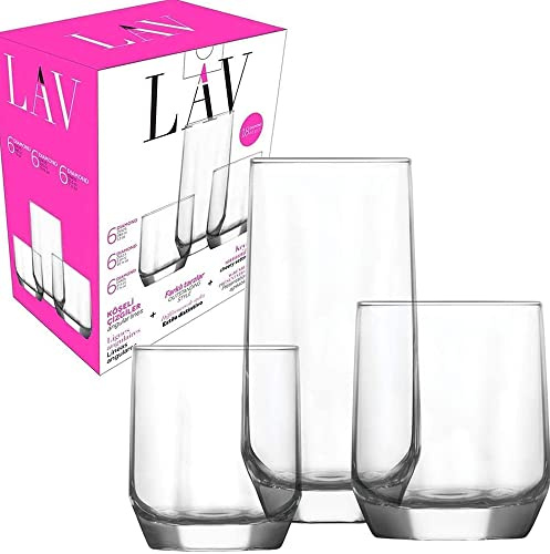 Lav 18 Stück Trinkgläser, 3 Verschiedene Größen, Gläserset 385 ml, 310 ml, 215 ml Wassergläser