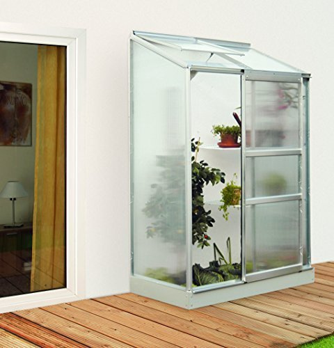 Anlehngewächshaus Ida 900 HKP 4 mm Alu Fläche 0,9 m² mit 1 Dachfenster Sockelmaß 0,65 x 1,30 m