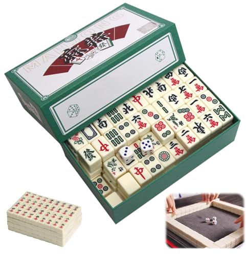 XEERUN Mini Mahjong Set, Mini Majong Spiel, Traditionelles Chinesisches Majong, Tragbarer Tabletop Spielset mit 144 Majong Steinen, Geeignet für Jung und Alt, Familien, Partys