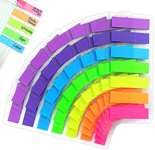 Hanyousheng 1120 Stücke Klebezettel, Haftnotizen, Haftmarker Film, Textstreifen, Mini Haftstreifen, Klebemarkierungen, Index Tabs, zum Lesen von Notizen, Bücher, 7 Farben, mit Aufbewahrungstasche