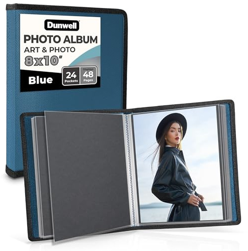 Dunwell Fotoalbum 20,3 x 25,4 cm (blau) mit schwarzem Montagepapier, 8 x 10 Foto- und Kunst-Portfolio-Präsentationsbuch, 24 transparente Hüllen, jeweils 48 Seiten, professionelles Fotografiebuch für
