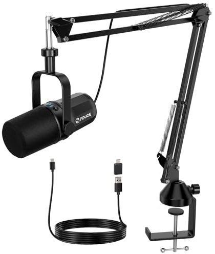 FDUCE SL40+ dynamisches Podcast-Mikrofon, USB/XLR-Mikrofon-Set für Gaming und Streaming, dynamisches Mikrofon mit Galgenarmst?nder, integrierter Kopfh?rerausgang, Stummschalttaste, Gain-Taste