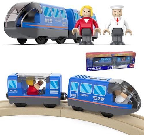 Cylora Eisenbahn Kinder Elektrisch, Batteriebetriebene Holzeisenbahn Elektrische Lok, Motorzug kompatibel mit Thomas Brio, Zug Spielzeug, Geschenk Spielzeug für Junge Mädchen ab 3 Jahren, Blau
