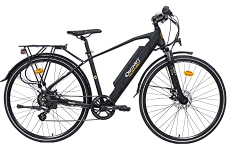Denver Discovery Herren E8200 E-Bike mit Rädern von 28 Zoll und Federgabel, Shimano 7-Gang-Schaltung, Mattschwarz
