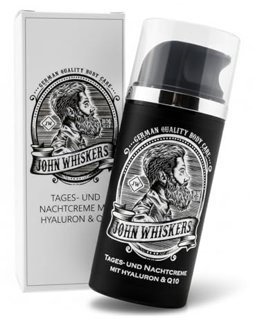 John Whiskers Tages- und Nachtcreme – Made in Germany – mit Hyaluron und Q10 – Gesichtspflege und Feuchtigkeitscreme für Männer