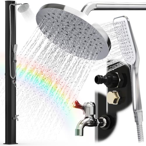 Solardusche Garten 40 l Aussendusche mit Handbrause | 20cm Duschkopf Antikalk Noppen Fußdusche Tank Gartendusche mit Regler Pool Dusche Draußen Warm Kalt Energie sparen