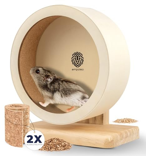 EMPOLEO Hamsterrad Leise aus Holz/Kork für Hamster - Laufrad inkl. Ersatz-Korkstreifen (Ø21cm)