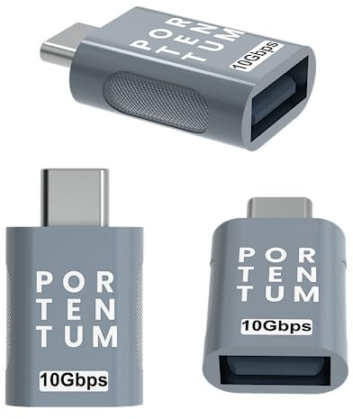 PORTENTUM USB-C auf USB Adapter 10 Gbps | 1 Stück | USB-C auf USB 3.0 Female Handy-OTG-Adapter, Thunderbolt 4/3 auf USB 3.1