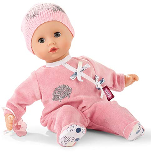 Götz 1920531 Muffin Igel Puppe 33 cm Babypuppe Blaue Schlafaugen | 4-tlg, ohne Haare, Weichkörper, für Kinder ab 18 Monaten, waschbar, mit Schnuller und Greifling Igel