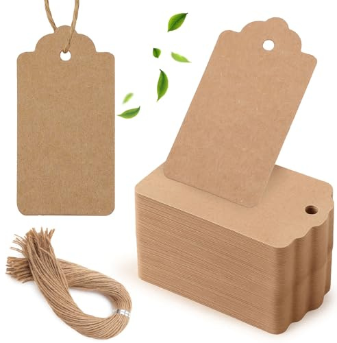 HAKACC 100 Stück Kraftpapier Anhänger (4x7 cm) mit Juteschnur – Braune Etiketten & Geschenkanhänger zum Beschriften für Geburtstag, Hochzeit, Geschenkverpackung & DIY-Basteln