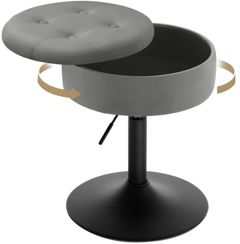 WOLTU Schminktisch Stuhl, Sitzhocker mit Stauraum, Hocker Höhenverstellbar aus Bequemem Samt, 360° drehbar, Für Schlafzimmer, Wohnzimmer, Esszimmer, Dunkelgrau, BH329dgr-1