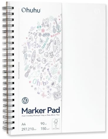 Ohuhu A4 Skizzenbuch Doppelseitig Durchschlagfest - 120 Seiten (60 Blatt) 150 g/m² Papier Säurefrei - ohne Durchdrücken, Spiralbindung für Alkoholmarker & Aquarell, Ideal für Illustration & Porträt