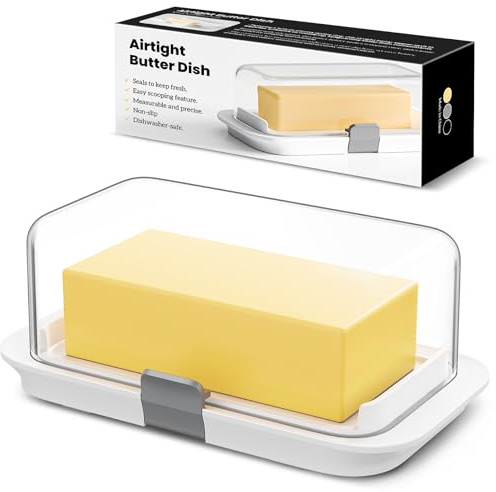 Pisol Butterdose für 250 g und 500 g Butter, Große Luftdichter Butterbehälter mit Deckel für ein volles Pfund Butterblock, Verschließbarer Butterbehälter für die Arbeitsplatte, Weiß