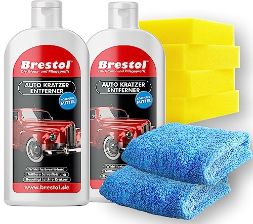 BRESTOL® Auto Kratzer Entferner mit Zubehör - Kratzerentferner Autolack - entfernt kleine Kratzer & Schrammen, Farbspuren, Reibspuren & Rostspuren, Lackkratzerentferner & Lackreiniger