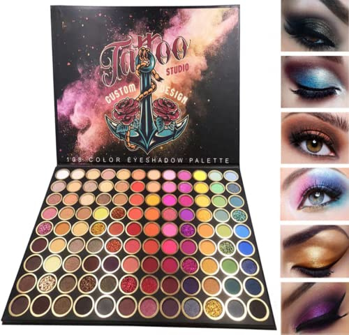 Beauty Searcher 108 Farben Professionelle Lidschatten Palette, Matte Schimmer Glitter Bunte Lidschatten, Hochpigmentierte Wasserfeste Langanhaltende Nude Makeup Palette Augen Make Up Sets