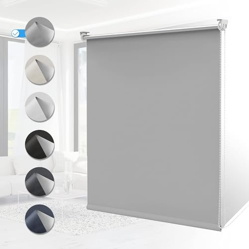 Verdunklungsrollo Klemmfix ohne Bohren Rollos für Fenster Innen B40 x H170 cm Hellgrau Thermorollo Klemmrollo Seitenzugrollo Sicht-und Sonnenschutz Wandmontage